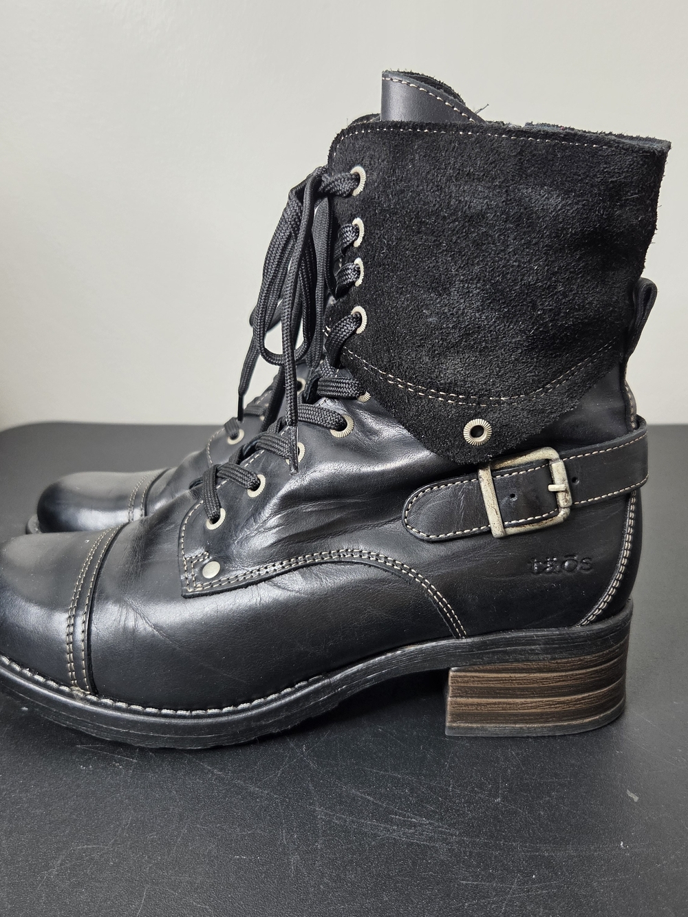 Taos Crave Leather Black Combat Boots